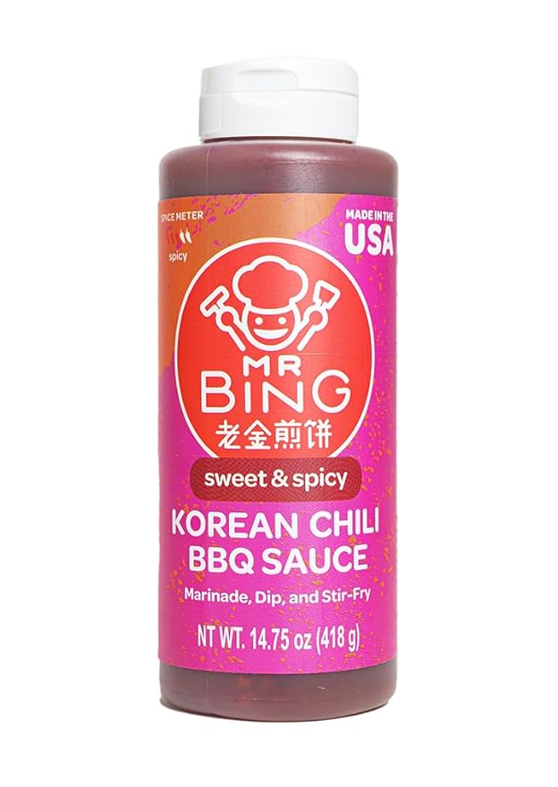 Mr Bing Sweet & Spicy Chili Crisp BBQ Sauce, 14.75 oz, Marinade Dip and Stir-Fry Sauce, Made in USA, Gluten-Free, MSG Free (Pack of 1) (Sweet & Spicy Korean BBQ)