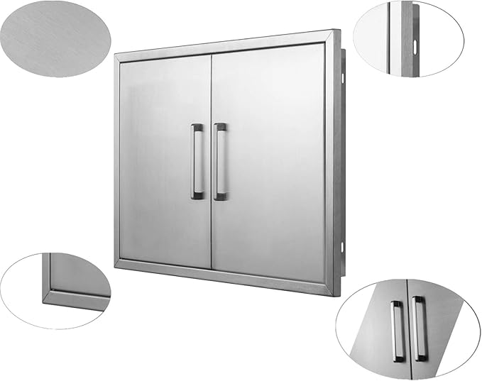 Outdoor Kitchen Doors- 30" W x 21" H - Stainless Steel BBQ Double Access Door,Flush Mount for Outdoor Kitchen and BBQ Island