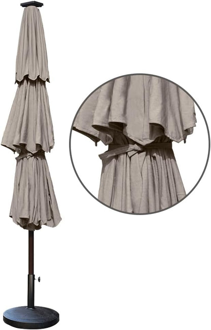 EliteShade USA 10-Year-Non-Fading 9ft 3-Tier Market Patio Umbrella, Commercial Table Umbrella with 80 Solar LED Lights, Crank Open, Windproof & UPF 50+ UV Protection for Garden, Deck, Pool, Backyard, Taupe