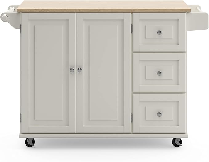 Homestyles Dolly Madison Off-White Mobile Kitchen Island Cart with Wood Drop Leaf Breakfast Bar
