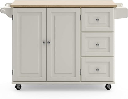 Homestyles Dolly Madison Off-White Mobile Kitchen Island Cart with Wood Drop Leaf Breakfast Bar