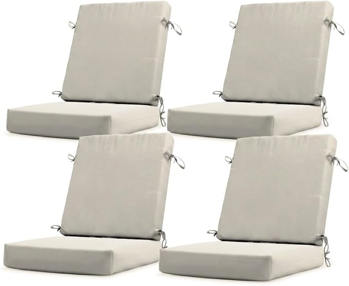 California Umbrella Outdoor Dining Chair, Set of 4 Patio Seat Cushions, 20 x 40 Inch, Premium Outdoor Memory Foam, Fade Resistant, Sunbrella Fabric, Fabric Ties, Canvas