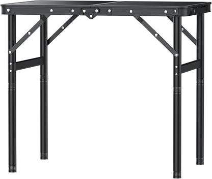 GARLLEN 2ft Folding Camping Table Max Capacity 66lbs, 3 Adjustable Height Picnic Table with MDF Tabletop, Portable Folding Tables for Camping, Travel, Picnic, BBQ, Threaded Install, 23.6" L x 15.7" W