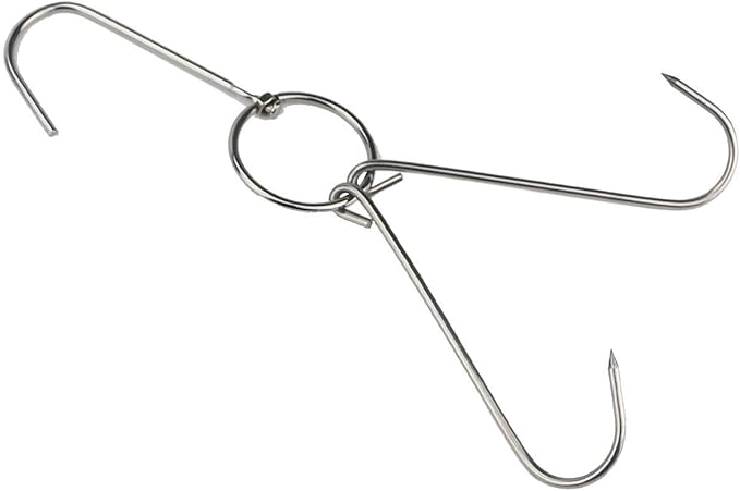 TIHOOD 9.4" Stainless Steel Double Meat Hooks Roast Duck Bacon Shop Hook BBQ Grill Hanger Cooking Tools Accessories (12 Packs) (12 Packs)
