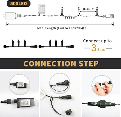 170ft 500 LED Christmas Lights, 3 in 1 Color Changing Christms Tree Lights | 11 Modes and Remote for Outdoor Indoor Decor Christms Light(Warm White & Multicolor & Combination) (170FT)