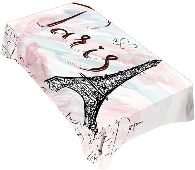 TKS MITLAN Eiffel Tower Tablecloth Decor Pink Paris Romantic Art Painting Table Cloth Dining Room Kitchen Table Cover 60" X 84" Oblong/Rectangle