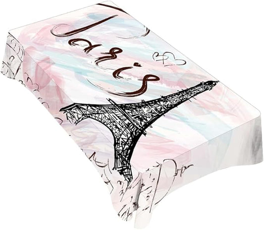 TKS MITLAN Eiffel Tower Tablecloth Decor Pink Paris Romantic Art Painting Table Cloth Dining Room Kitchen Table Cover 60" X 84" Oblong/Rectangle