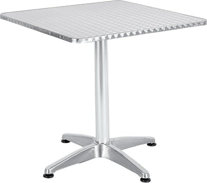 BTEXPERT Gray Lightweight Indoor Outdoor 23.75" Restaurant Stainless Steel Silver Metal Aluminum Slat Stack Commercial, 4 Chairs with a Square Table