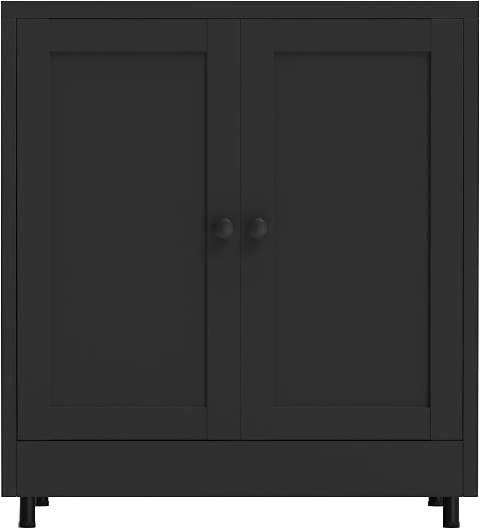 Metal Storage Cabinet with 2 Doors and Adjustable Shelf, Steel Sideboard Buffet Cabinet for Home Office Hallway Entryway Kitchen Living Dining Room (Black)