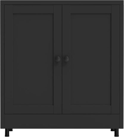 Metal Storage Cabinet with 2 Doors and Adjustable Shelf, Steel Sideboard Buffet Cabinet for Home Office Hallway Entryway Kitchen Living Dining Room (Black)