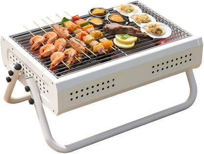AIZYR Small Charcoal Grill, Stainless Steel Barbecue Grill Portable Lightweight BBQ Grill Indoor Outdoor Grill Tools for Camping Travel Party,White