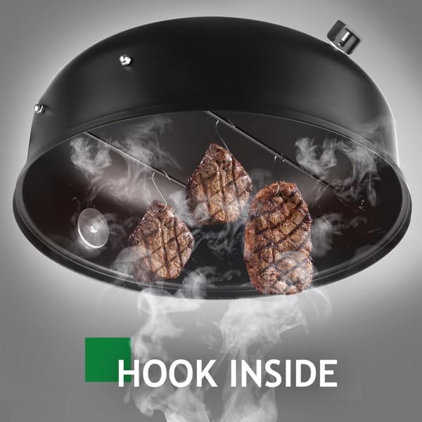 Vertical Charcoal BBQ Smoker, 3-in-1 16" Round Charcoal Barbecue Grill with 2 Cooking Area, and Thermometer for Outdoor Camping Picnic Backyard Cooking, Black (Adjustable Barrel Grill)