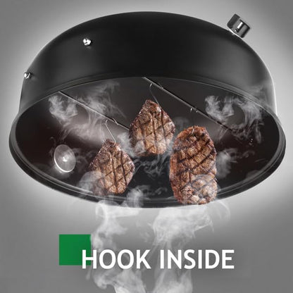 Vertical Charcoal BBQ Smoker, 3-in-1 16" Round Charcoal Barbecue Grill with 2 Cooking Area, and Thermometer for Outdoor Camping Picnic Backyard Cooking, Black (Adjustable Barrel Grill)