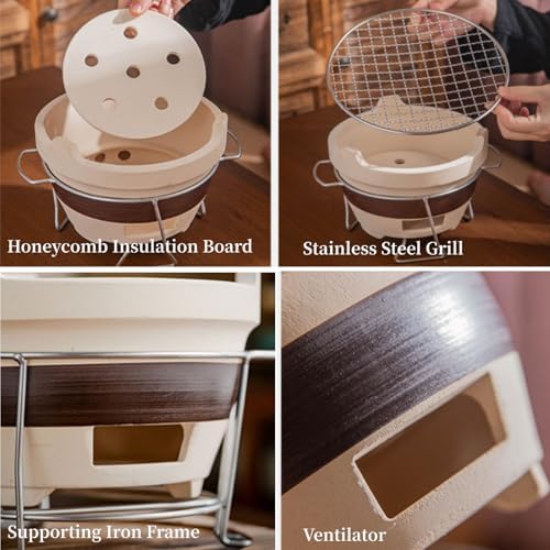 Portable Clay Grill Boiler Stove, Dual Use Charcoal BBQ Grill with Grate, Wood Burning Camping Stove for Backyard, Picnics and Kit