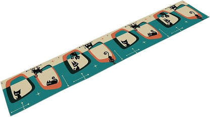 Mid Century Style Table Runner,Black Cat Modern Abstract Geometric Vintage Colorful Shape Pattern for Kitchen Coffee/Tea Table Dinner Room 13x70in