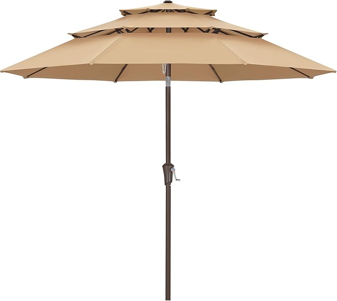 ABCCANOPY 9Ft 3 Tiers Market Umbrella, Outdoor Table Umbrella for Patio, Deck, Backyard (Dark Gray)