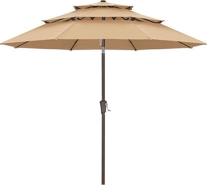 ABCCANOPY 10Ft 3 Tiers Market Umbrella, Outdoor Table Umbrella for Patio, Deck, Backyard (Khaki)