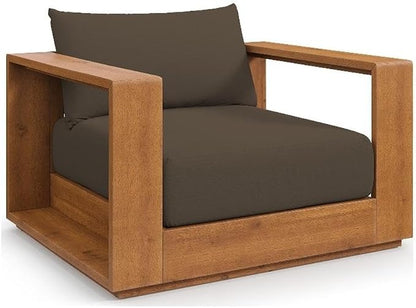 Modway Tahoe Acacia Wood Outdoor Patio Chair in Natural Cocoa with Weather-Resistant Cushions - Ideal as Club Chair or Outdoor Dining Chair