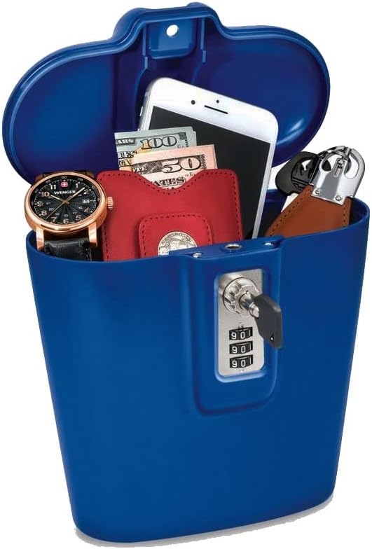 SAFEGO Portable Indoor/Outdoor Lock Box Safe with Key and Combination Access (Blue)
