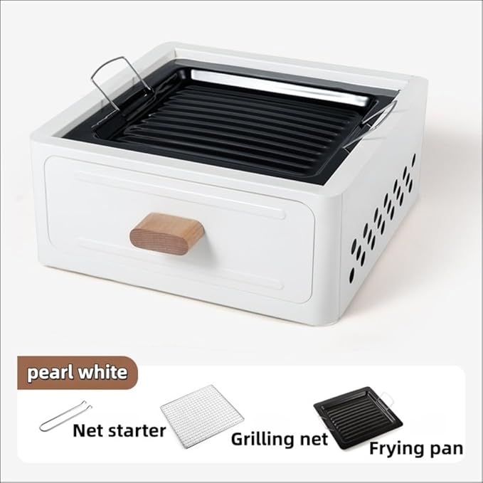 Barbecue Stove Barbecue Grill Tools BBQ Grill Charcoal Grill Square Tabletop Portable Lightweight or Camping Backyard Picnic Beach Trips (Pearl white,A2)