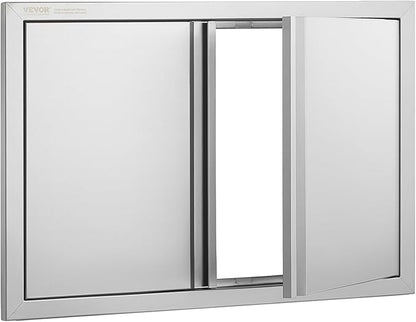 VEVOR Double Outdoor BBQ Kitchen Door, 28" W x 19" H Inch, Stainless Steel Flush Mount Vertical Door with Recessed Handles for Grilling Station