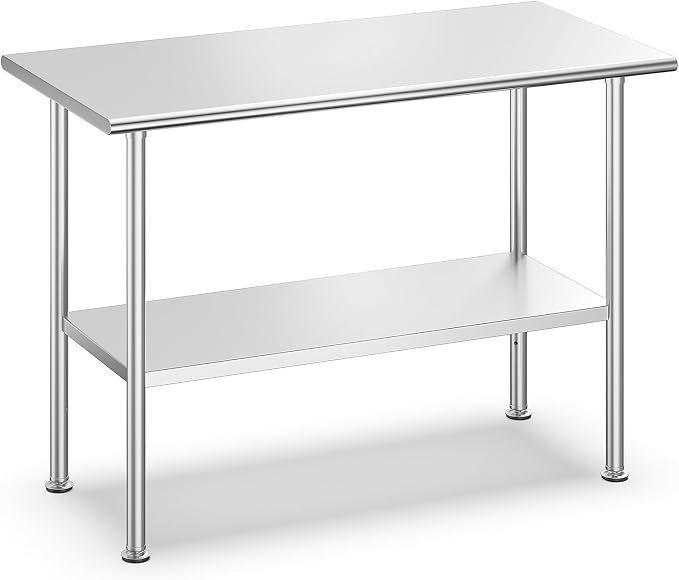 Atelicf NSF Stainless Steel Prep Table 24X48 inch, Rounded Flat Top | Commercial-grade table for restaurants, kitchens, food trucks, breweries, bars, garages, and outdoor BBQ