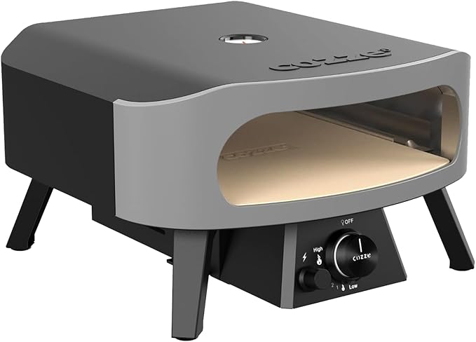 Cozze 13" Classic Portable Outdoor Pizza Oven - Fire & Stonebaked 13 Inch Pizzas in 60 Seconds - 28mbar Propane Gas Oven, Oven Door, Cordierite Pizza Stone, Built-in Thermometer, Gas Hose & Regulator
