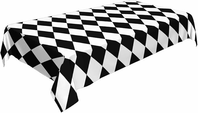 TKS MITLAN Diamond Decorative Rectangle Tablecloth Black White Diamond Pattern Polyester Table Cloths Kitchen Table Cover for Dining BBQ Picnic Coffee Table 52 x 70 Inch 4-6 Seats
