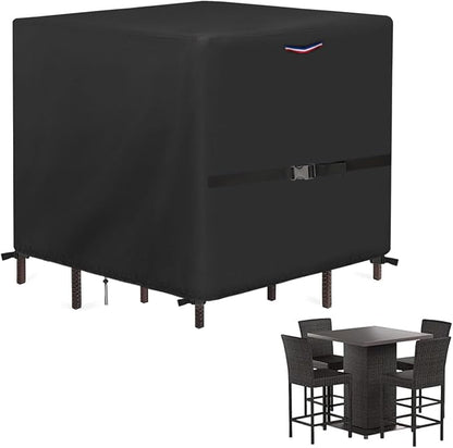 Outdoor Waterproof 5 Pieces Patio Bar Set Cover, 66"L x 66"W x 35"H | Square Patio Table And Chairs Set Cover 600D Outdoor Furniture Sets Cover with Handle, Drawstring, Buckle