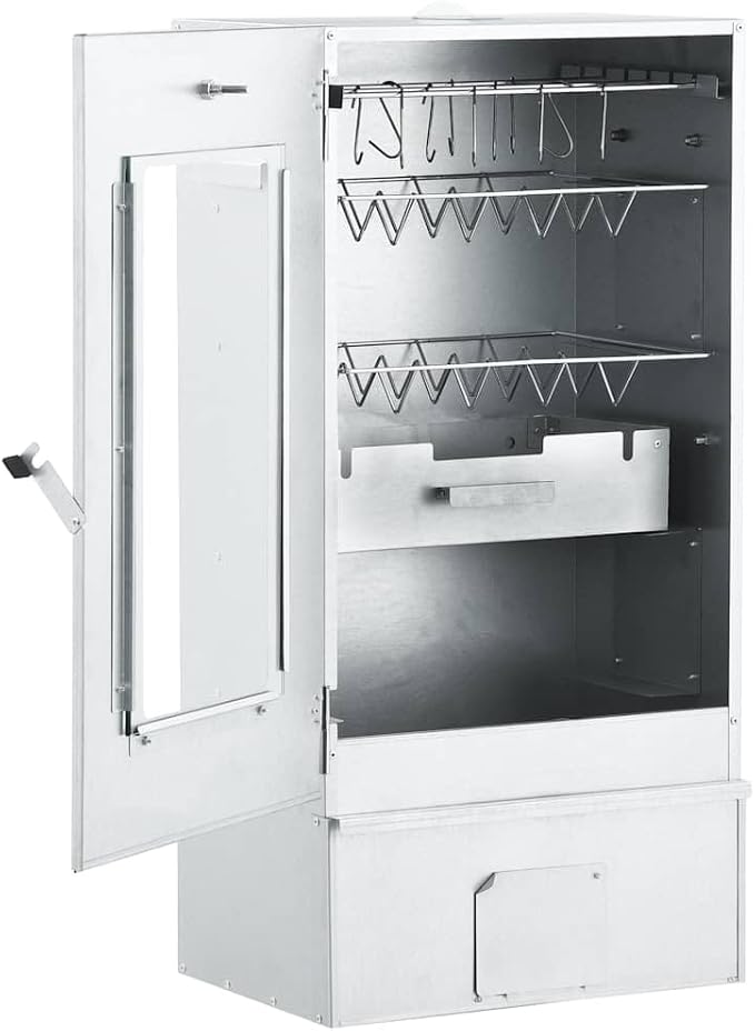 Vertical BBQ Smoker Grill with Viewing Window, Outdoor Meat Smokehouse for Fish and Sausages, Includes 2.2 lb Wood Chips and 12 Hooks, 17.5 x 11.4 x 32.7 Inches