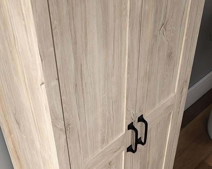 Sauder 2-Door Storage Cabinet, Tall Wooden Organizer, in a Chalk Oak Finish