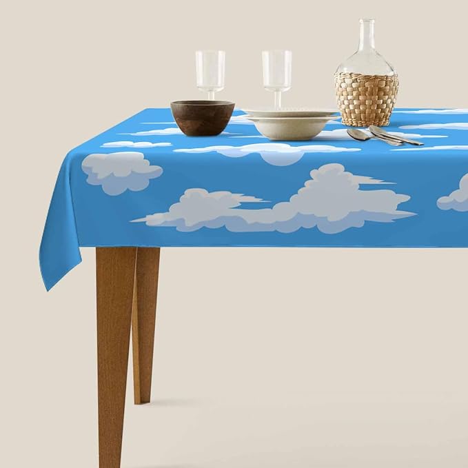TKS MITLAN Blue Sky and White Clouds Tablecloth Decor Cloud Vector Set Collection Graphic Clip Art Design Table Cloth Dining Room Kitchen Table Cover 60" X 84" Oblong/Rectangle