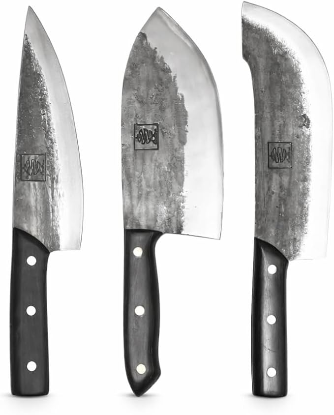 COOLINA The Ultimate Trio Professional Kitchen High-Carbon Steel Knife Set | Handmade Knives for Daily Kitchen Tasks | Full Tang, Ergonomic, Razor Sharp (Tungsten, Galba, Daozi)
