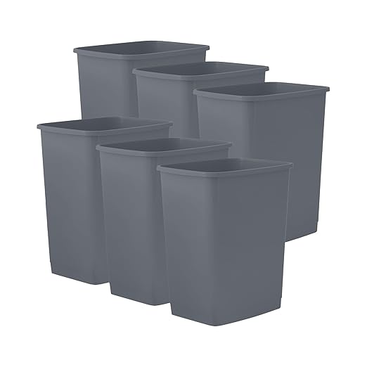 Superio 4.5 Gallon Plastic Trash Can, Waste Bin for Home, Kitchen, Office, Bedroom, Bathroom- 18 Qt (6 Pack, Dark Grey)