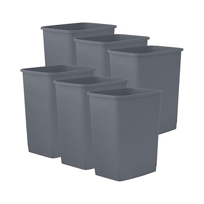 Superio Kitchen Trash Can 9 Gallon Slim Waste Bin 37 Qt Durable Plastic, Fit Small Spaces, Office, Bathroom, Under Counter (6, Dark Grey)