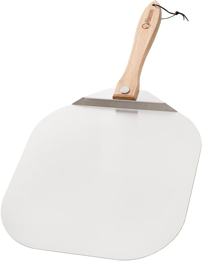 Chef Pomodoro Pizza Peel 16 Inch, Metal Spatula with Foldable Wood Handle | Commercial-grade Aluminum & Wood Paddle, 14x16in Head, Extends to 26in; Transfers Pizza, Bread & Pastries to Oven, Grill