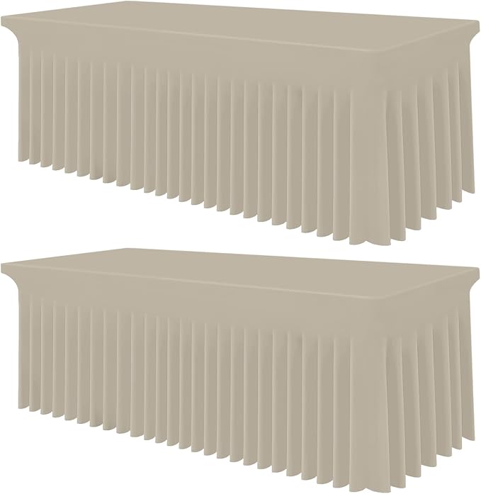 Smiry 2 Pack Spandex Elastic Fitted Table Cloth Skirt for 6FT Table | Stretch Washable Table Cloth, Banquet Table Cover for Wedding, Party, Indoor & Trade Shows, (Taupe, 72Lx30Wx30H)