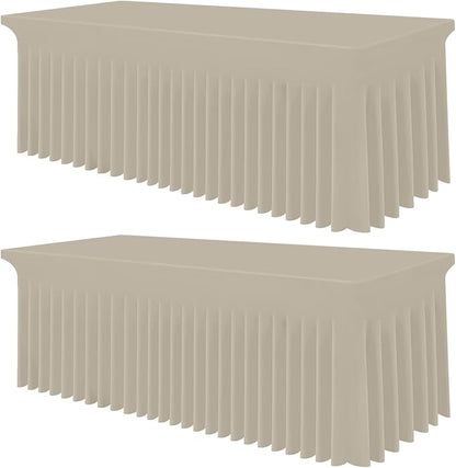 Smiry 2 Pack Spandex Elastic Fitted Table Cloth Skirt for 8FT Table | Stretch Washable Table Cloth, Banquet Table Cover for Wedding, Party, Indoor & Trade Shows, (Taupe, 96Lx30Wx30H)
