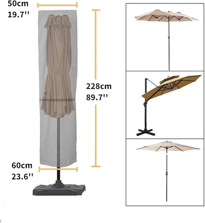 Patio Umbrella Cover with Rod for 7 to 11 Ft Umbrellas & 15 Ft Double-Sided Umbrellas, Protective Waterproof Cover with Zipper, Beige