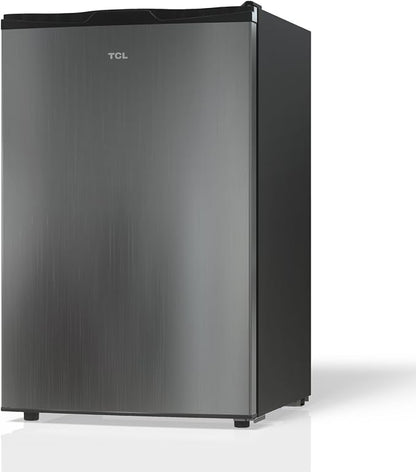 TCL 4.5 Cu. Ft. Compact Single Door Refrigerator, Small, Silver | 4.5-Cu. Ft. Compact Single Door Refrigerator, Silver, No Freezer, for Bedroom, Dorm, Office, Kitchen