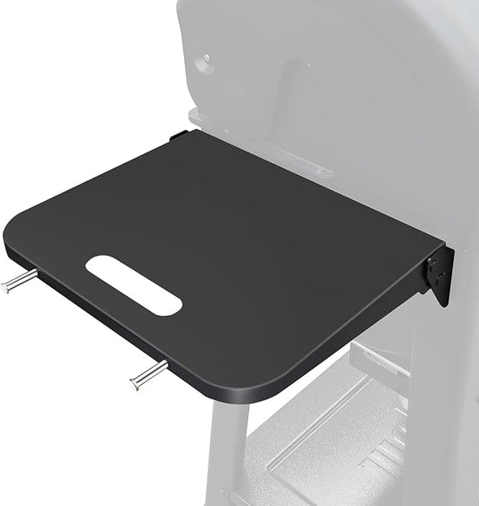 QuliMetal Foldable Side Shelf for Weber Searwood 600 & 600XL Grill, Black Powder Coated Metal Side Table with Built-in Hooks, Grill Side Shelf Accessory