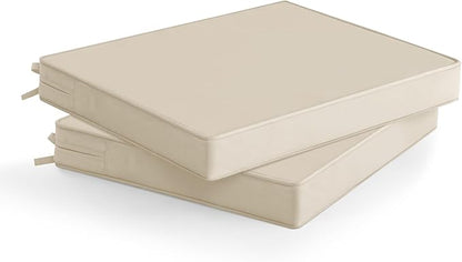 Outdoor Chair Cushions Set of 2: Waterproof & Fade Resistant Deep Seat Cushion for Patio Furniture - 24 x 24 x 3 Inch Chair Pads with Ties and Hidden Zipper - Patio Chair Cushion Replacement, Beige