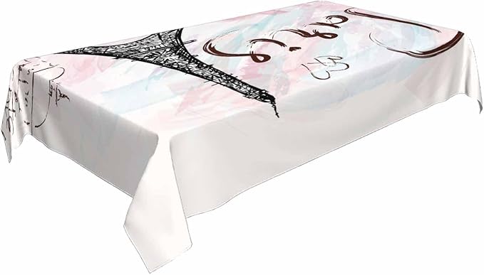 TKS MITLAN Eiffel Tower Tablecloth Decor Pink Paris Romantic Art Painting Table Cloth Dining Room Kitchen Table Cover 60" X 84" Oblong/Rectangle