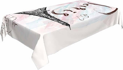TKS MITLAN Eiffel Tower Tablecloth Decor Pink Paris Romantic Art Painting Table Cloth Dining Room Kitchen Table Cover 60" X 84" Oblong/Rectangle