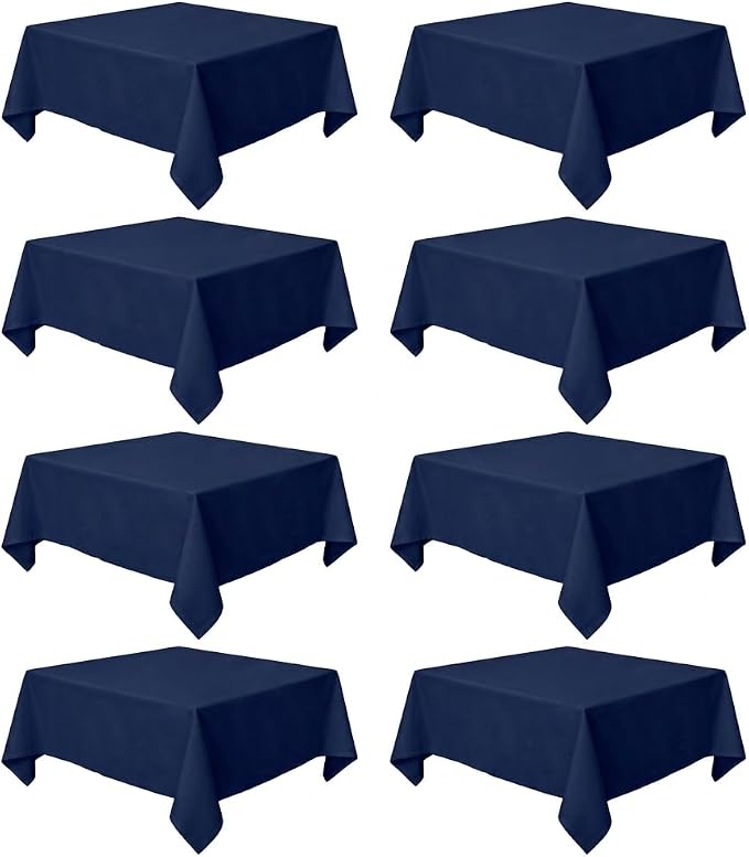 8 Pack Navy Blue Square Tablecloth 54 x 54 Inch | Wrinkle Resistant, Washable, Polyester Fabric, Square Table Cloth for Dining Party Banquet Buffet Wedding