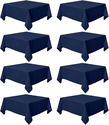 8 Pack Navy Blue Square Tablecloth 54 x 54 Inch | Wrinkle Resistant, Washable, Polyester Fabric, Square Table Cloth for Dining Party Banquet Buffet Wedding