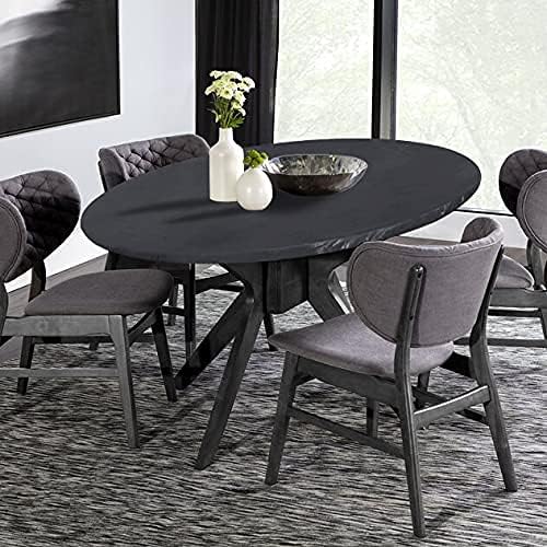 LUSHVIDA Round Waterproof Table Cover Elastic Vinyl Fitted Tablecloth Elastic Edged Plastic Table Cloth (Grey, Best for Up to 45"-56" Round)