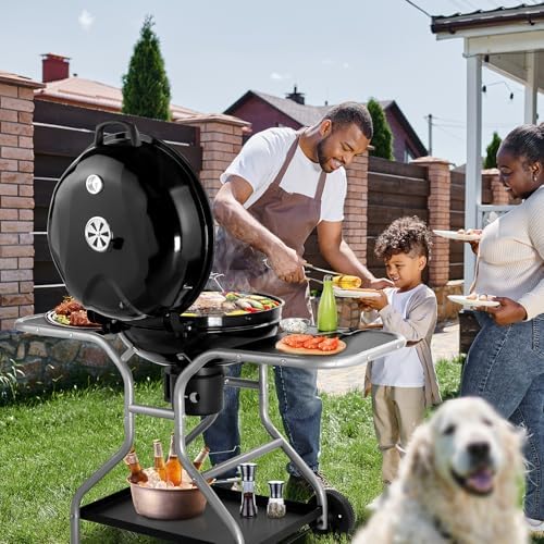 Portable Charcoal Grill – Heavy-Duty BBQ with Thermometer & Side Doors, Perfect for Camping, Beach, Garden, Patio & Backyard – 128x64x100cm, Black