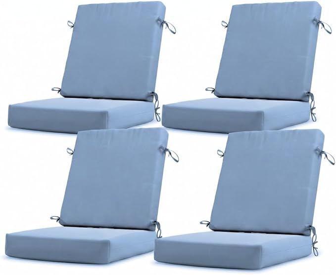 California Umbrella Outdoor Dining Chair, Set of 4 Patio Seat Cushions, 20 x 40 Inch, Premium Outdoor Memory Foam, Fade Resistant, Sunbrella Fabric, Fabric Ties, Air Blue