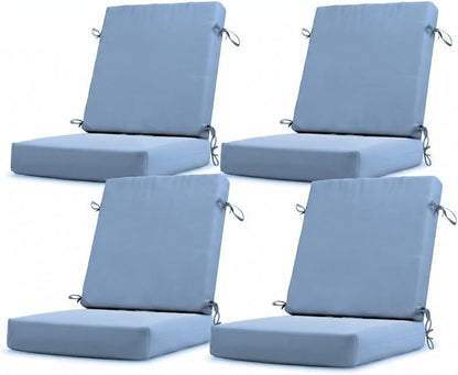 California Umbrella Outdoor Dining Chair, Set of 4 Patio Seat Cushions, 20 x 40 Inch, Premium Outdoor Memory Foam, Fade Resistant, Sunbrella Fabric, Fabric Ties, Air Blue